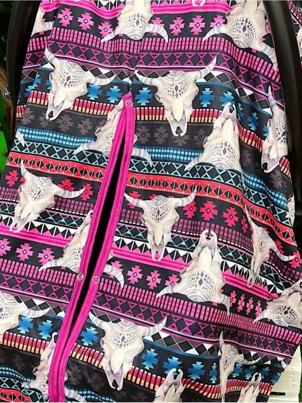 Boho Aztec Cow Skull Baby Car seat Cover in Pink and Black